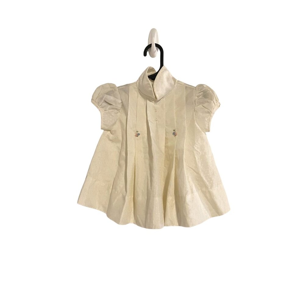 Vintage 1950s Baby Dress – Ivory w/ Floral Embroidery (18 Months)